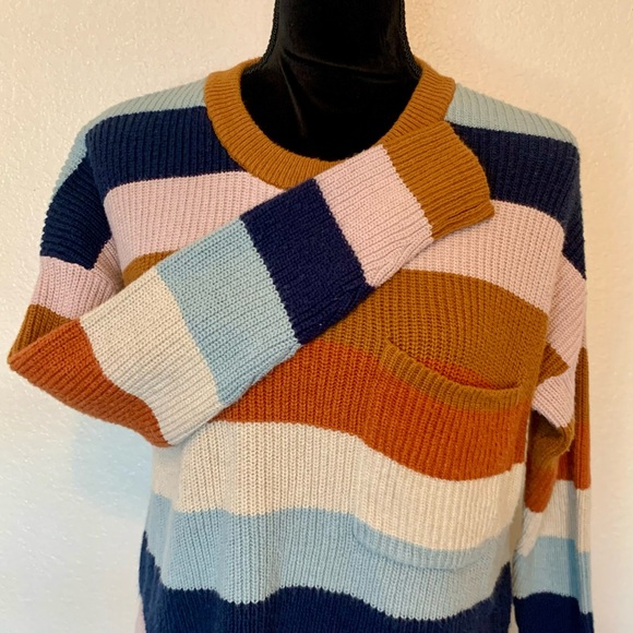 Madewell Thompson Pocket Pullover Sweater Rainbow Stripe Size Small - Picture 6 of 14